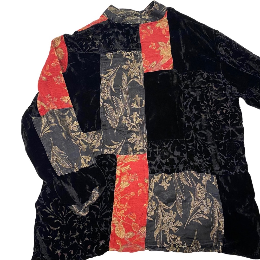 Vintage Asian Inspired Patchwork Button Down Velv… - image 4